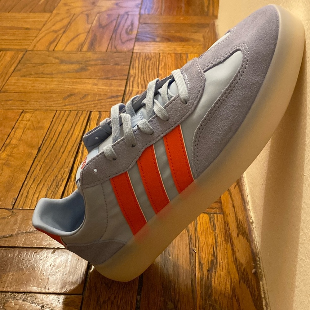 adidas Men’s Light Blue Sneakers with Orange Stripes